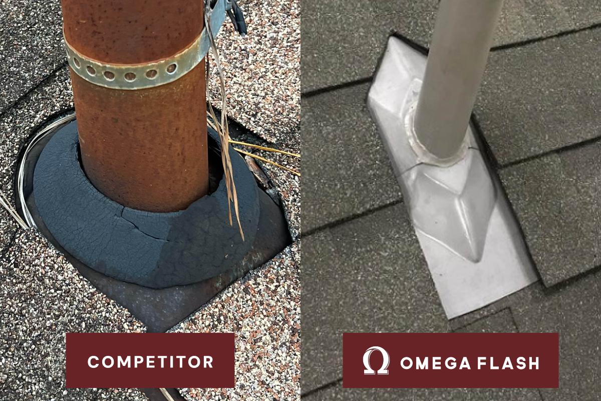 Old cracked competitor flashing vs durable Omega Flash